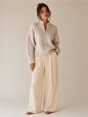 #131 🌷Cozy Cream Half-Zip Sweater with flecks of colour
